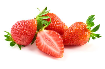 Strawberry berries and strawberry slice, Isolated on a white background. Organic food.