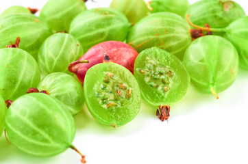 Delicious fresh and sweet green gooseberry as food background. Healthy food organic nutrition.