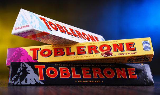 Three bars of Toblerone chocolate