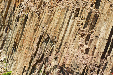 Hexagonal columns of volcanic origin at the Hong Kong Global Geopark in Hong Kong, China.