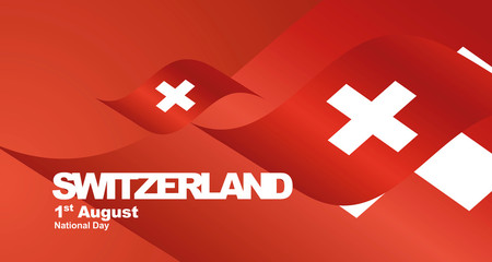 Switzerland National Day flag ribbon landscape background