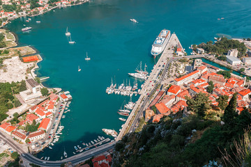 Cityscape of old city Kotor, bay in Adriatic sea surrounded by mountains, Montenegro. View from...