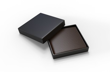 Blank Bi fold Flip Style Leather Wallet Packaging Box For Branding. 3d render illustration.