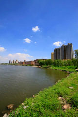 China urban construction scenery at the water's edge
