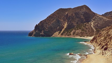 Beautiful beach with sea in tourist resort. Greece island Kos. Beautiful concept for summer...
