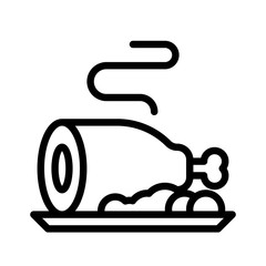 Meat vector, Chirstmas menu line style icon, editable outline