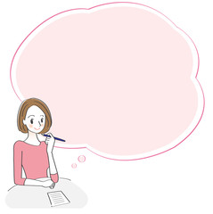 メモを取る女性と吹き出しのイラスト