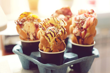 four Hong Kong waffles in cups food delivery