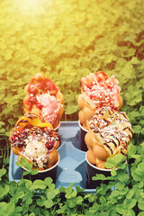 Obraz premium Hong Kong waffles in grass background