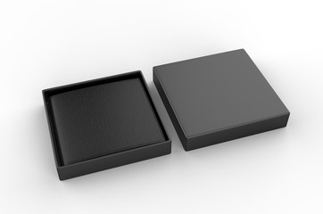 Blank Bi fold Flip Style Leather Wallet Packaging Box For Branding. 3d render illustration.
