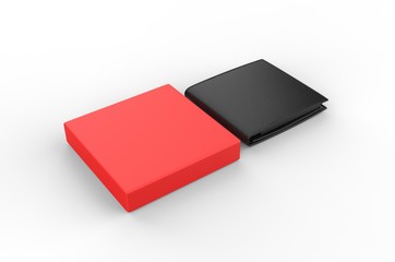 Blank Bi fold Flip Style Leather Wallet Packaging Box For Branding. 3d render illustration.