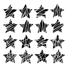 Smashed stars, set of 16 vector icons on a white background
