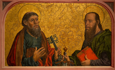 Saint peter and Saint Paul in Cathedral of Salamanca, from 1400, SPain - obrazy, fototapety, plakaty