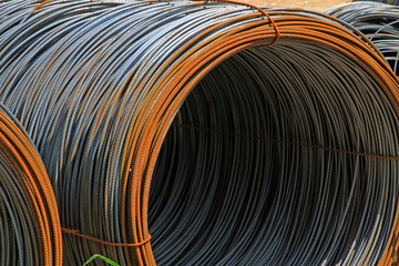 Bundles of steel in construction site