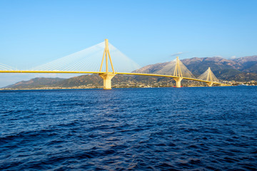 Fototapeta premium Cable-stayed suspension bridge crossing Corinth Gulf strait, Greece