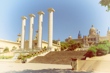 Placa de Ispania (The National Museum) in Barcelona, Spain in a summer day