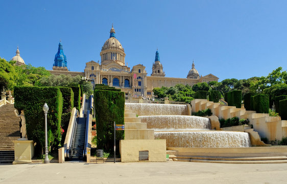 Placa de Ispania (The National Museum) in Barcelona, Spain in a summer day