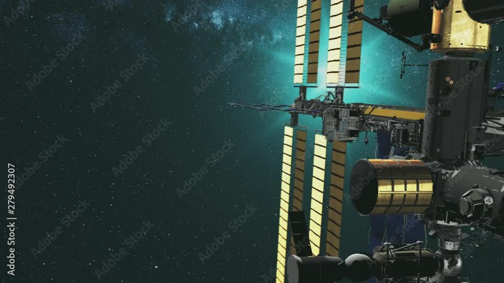 Canvas Prints motion graph modern international space station with yellow solar panels in outer space with bright 