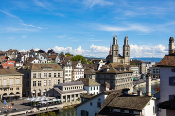 Aerial view of Zurich  old town waterfront in Switzerland