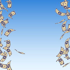 Chinese yuan notes falling. Floating CNY bills on 