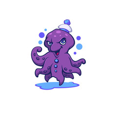 funny cartoon octopus, for your logo, label, mascot