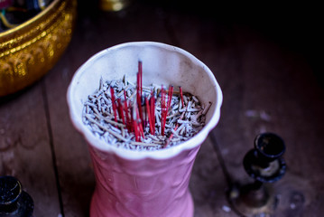 Pink vase, incense incense, worship in Buddhism