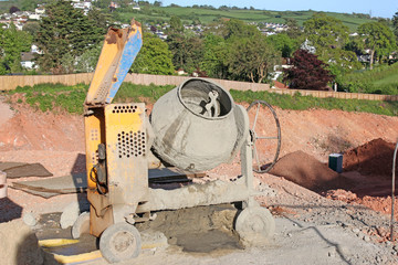 Cement mixer on a road construction site
