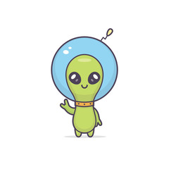 Cute friendly kawaii alien cartoon character vector illustration