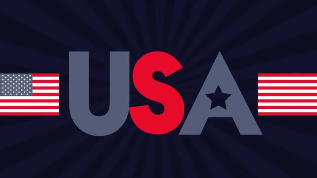 united states of america flags and word animation