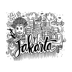 Doodle of Jakarta. Hand drawing illustration.