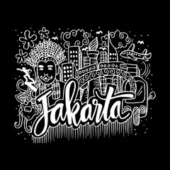 Doodle of Jakarta. Hand drawing illustration.