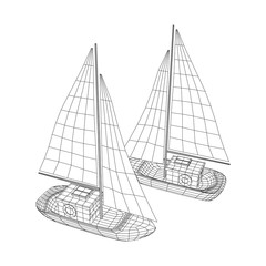 Yacht or sail boat. Luxury yacht race, sea sailing regatta concept. Wireframe low poly mesh vector illustration