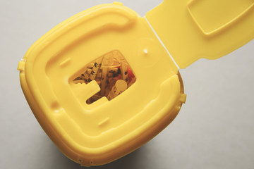 Medical waste container inside a hospital