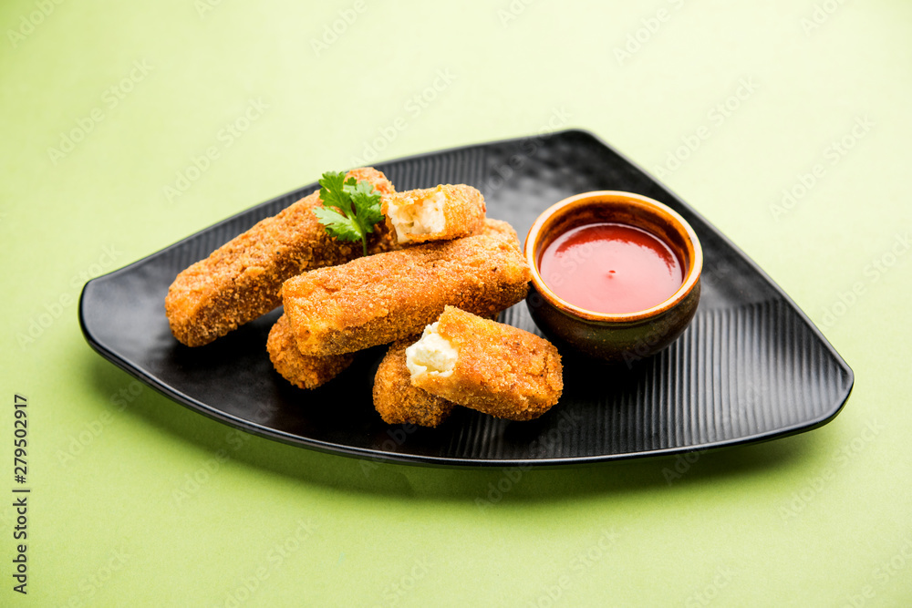 Canvas Prints kurkuri paneer fingers or pakora/pakoda snacks also known as crispy cottage cheese bars, served with