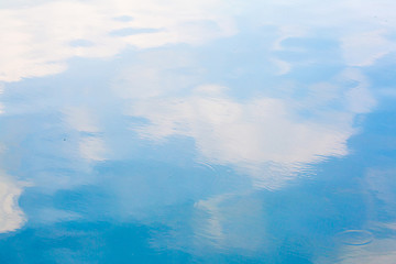 Blue sky and white cloud reflect on the water in a bright day look like impressionist painting, Water reflection abstract background concept - obrazy, fototapety, plakaty