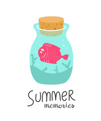 Cartoon bottle with summer memories.