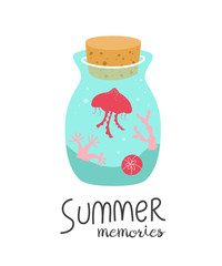 Cartoon bottle with summer memories.