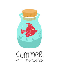 Cartoon bottle with summer memories.
