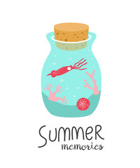 Cartoon bottle with summer memories.