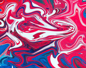 Abstract fluid painting art Mixed blue & white & ruby color