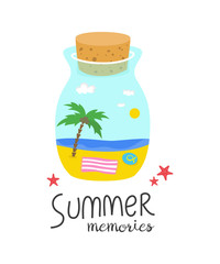 Cartoon bottle with summer memories.