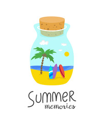 Cartoon bottle with summer memories.