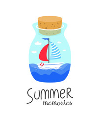 Cartoon bottle with summer memories.