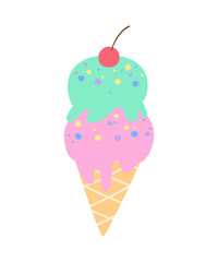 Cute ice cream on the white background.