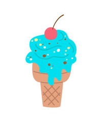 Cute ice cream on the white background.