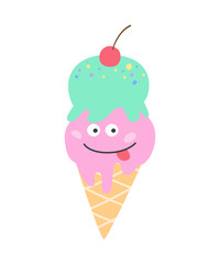 Cute funny ice cream on the white background.