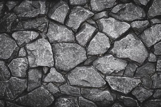 Gray Pattern Of Stone Wall Background. Abstract Gray Grunge Texture, Rocky Road. Grey Granite Surface, Floor. Old Stone Wall, Brick Masonry. Rock Textured.