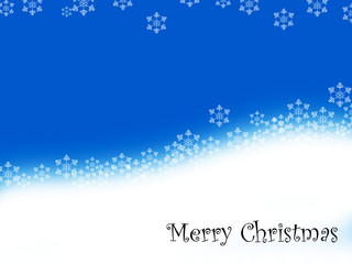 Fototapeta na wymiar Illustration. Christmas banner. Pile of snow with snowflakes and Merry Christmas inscription on blue background.