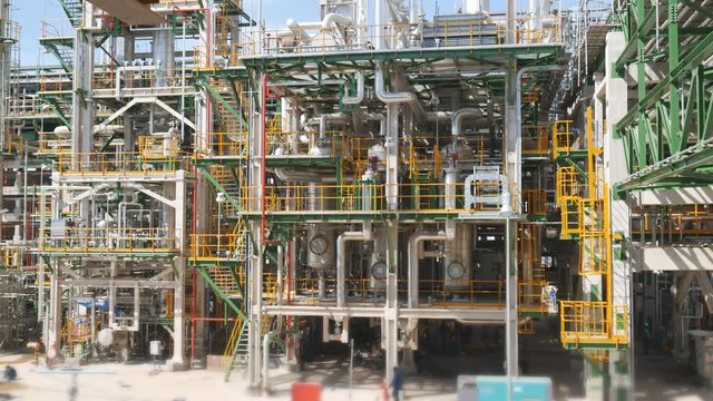 Process area structure , piping , engineering equipment in petroleum refinery plant , Video for technology and Oil and gas industrial concept