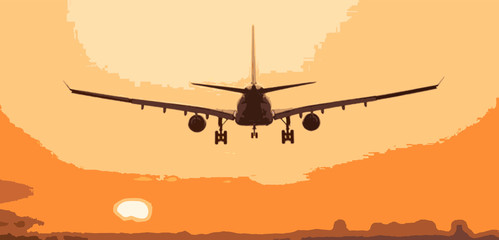 illustration of airplane at sunset